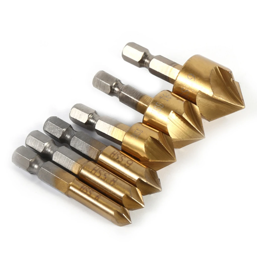 

6PCS Set HSS Chamfer Countersink Chamfer Drill Bit 1 4 Hex Shank Wood Chamfering Cutter 6mm-19mm Tool