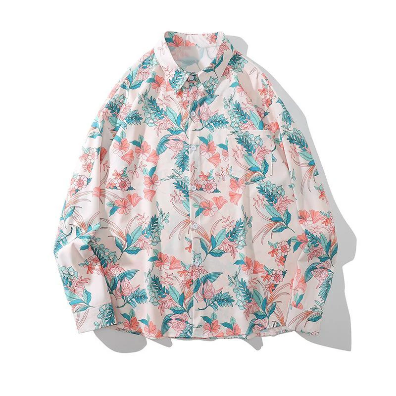 

Plus Size Floral Shirts Mens Harajuku Fashion Hawaiian Shirt Korean Clothing Couple Casual Button Up Beach Long Sleeve Blouse