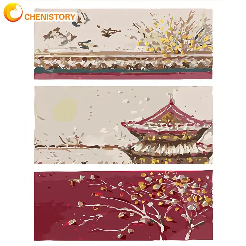 

CHENISTORY 40x50cm Painting By Numbers Chinese Style Red Buidings Handpainted For Adults Canvas Painting Diy Gift Artwork Paint