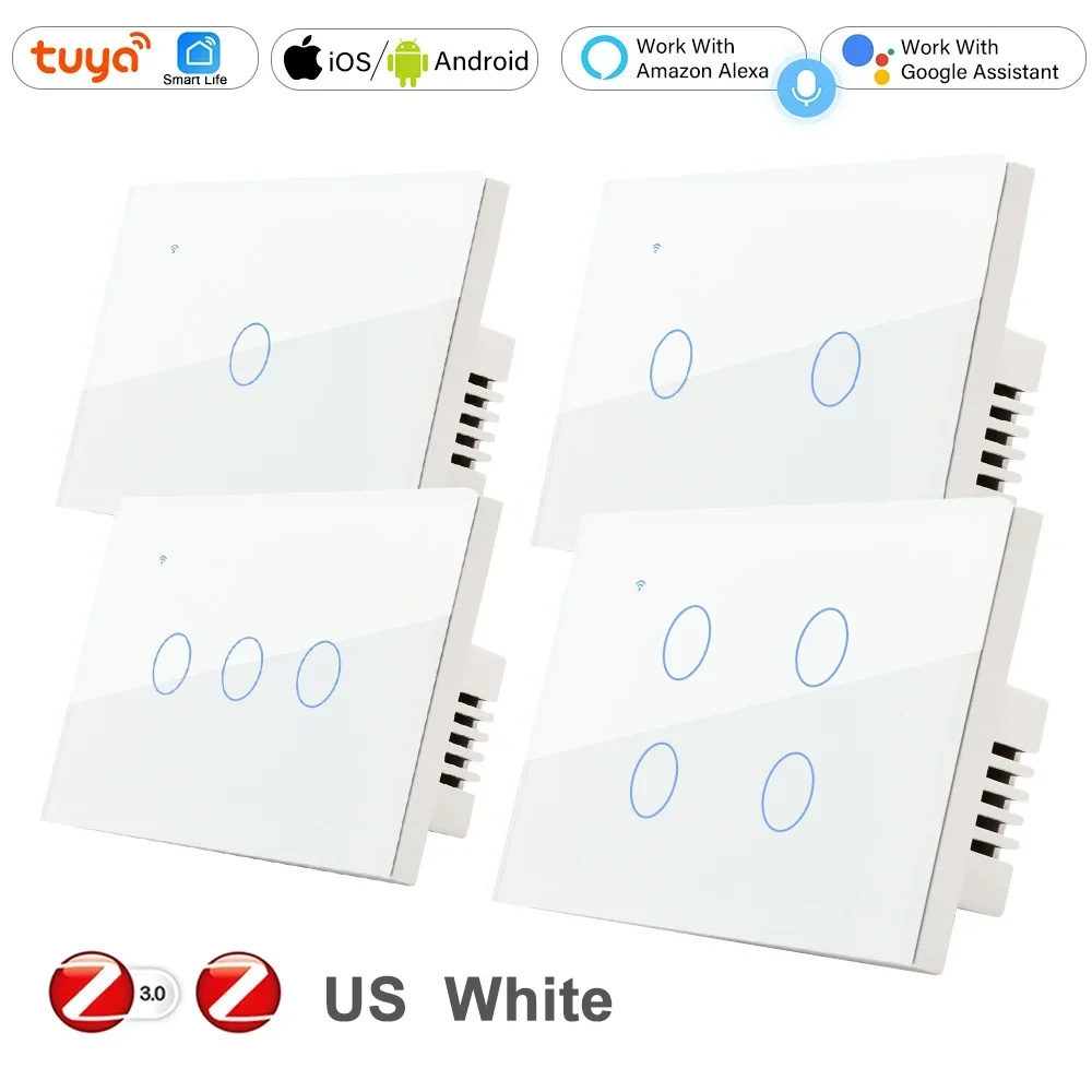 Tuya ZigBee сенсорный выключатель YIDI 220В 4 Gang черный белый золотой