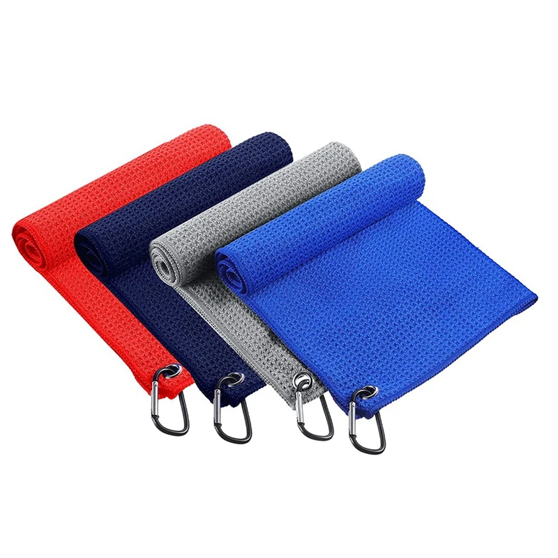 

4Pcs Golf Towel,Tri-Fold Microfiber Pattern,Golf Cleaning Towels,Super Absorption And Quick Dry With Clip