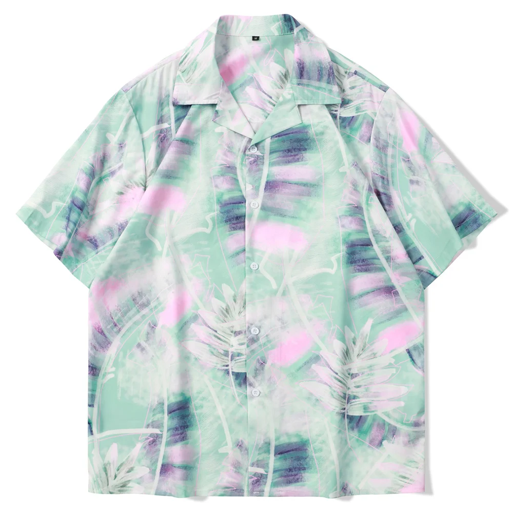 

Male Vintage Palm Leaves Print Shirt Men's Casual Shirts Summer Short Sleeve Hawaiian Beach Button Shirt Male Oversized Blouses