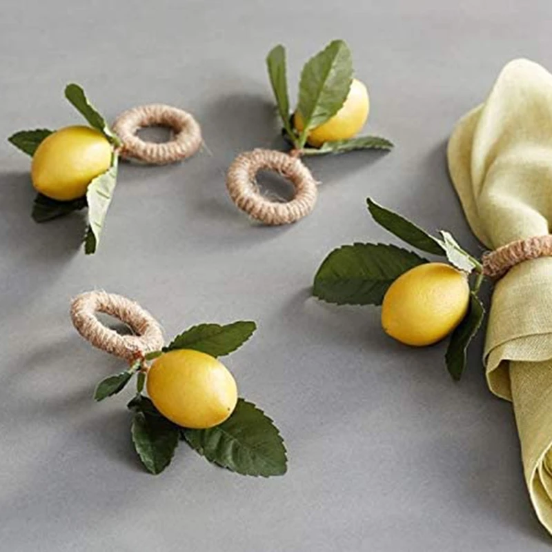 

Dinning Table Setting Yellow Napkin Buckle Napkin Holders Set of 6 Decorative Lemon Vine Leaf...
