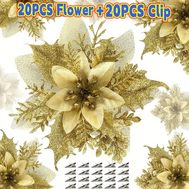 Искусственные блестящие рождественские цветы с зажимами