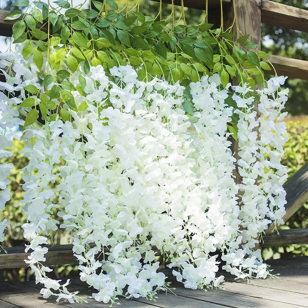 

Wisteria Artificial Flowers Hanging Garland Vine Rattan Fake Flower String Silk Flowers for Home Garden Wedding Decoration Plant