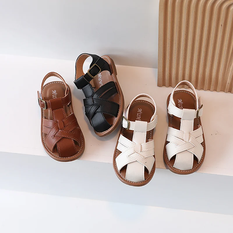 

Сандалии с закрытым носком для девочек, летние модные Простые сандалии в японском стиле для девочек, Детская универсальная повседневная об...