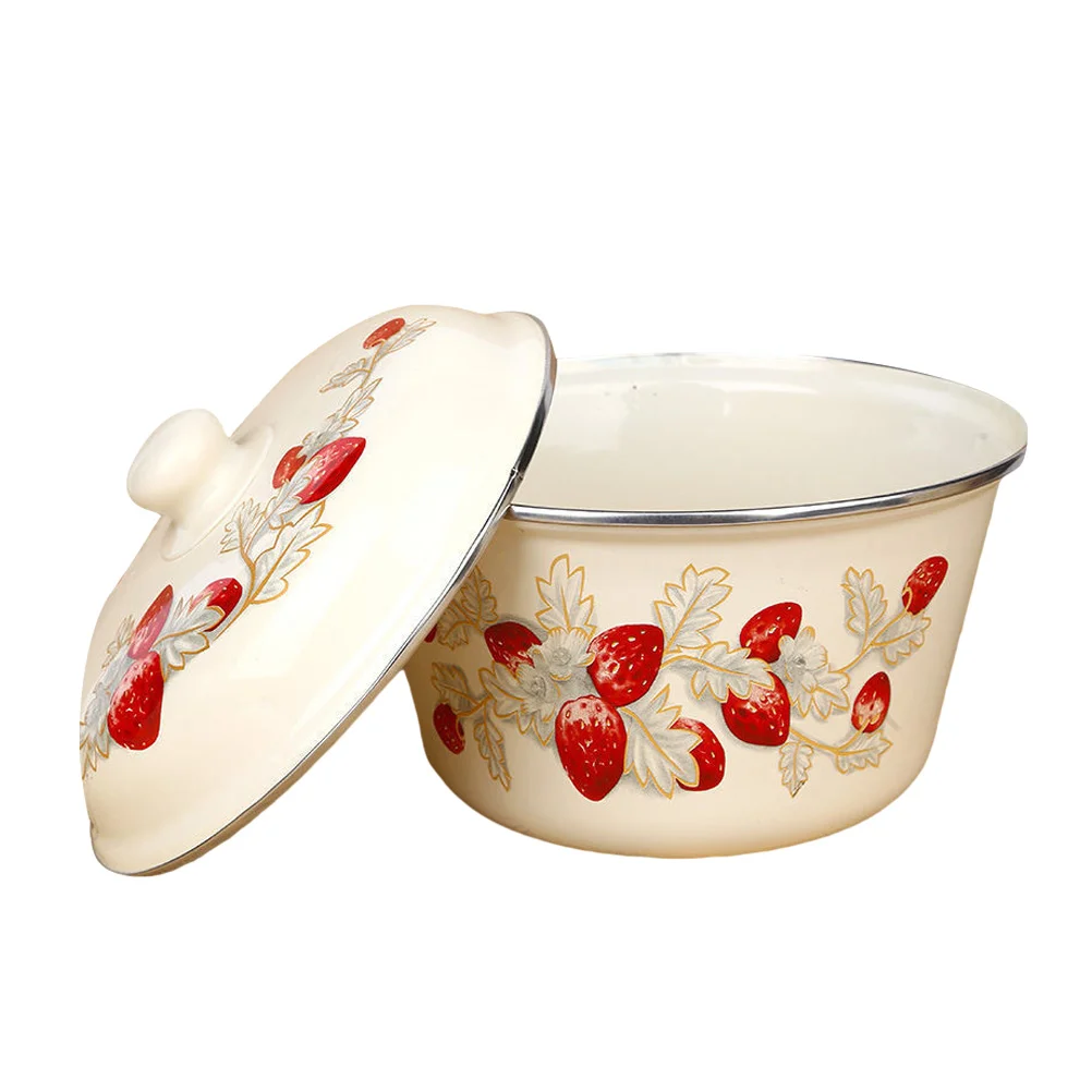 

Bowl Enamel Bowls Enamelware Oil Basin Serving Container Grease Soup Pot Kitchen Vintage Salad Camping Can Mixing Popcorn