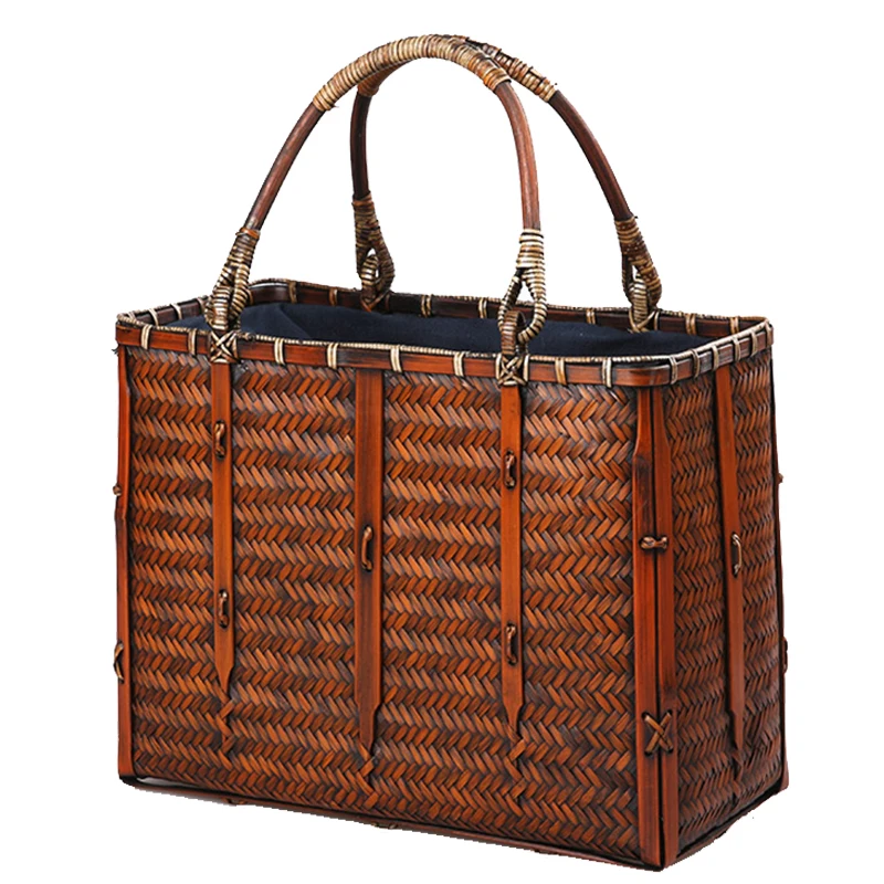 

Bamboo Bag Tea Set Storage Bag Bamboo Woven Bag Tea Bag Handbag Retro Japanese Hanfu with Bag