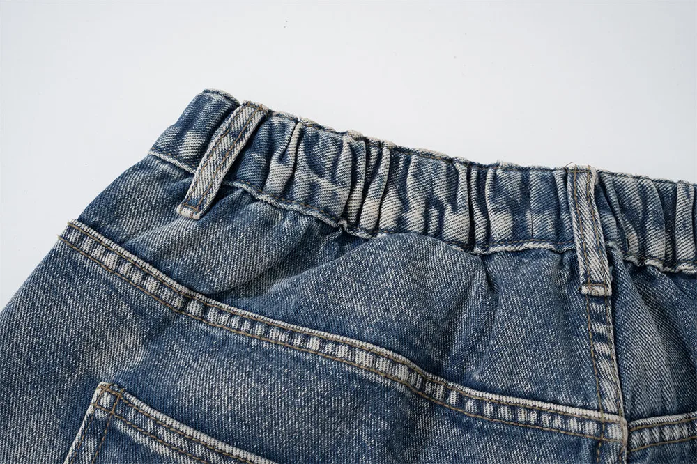 Vintage Harajuku Letter Embroidery Spliced Retro Denim Trousers Men and Women Drawstring Straight Oversized Casual Jeans Pants