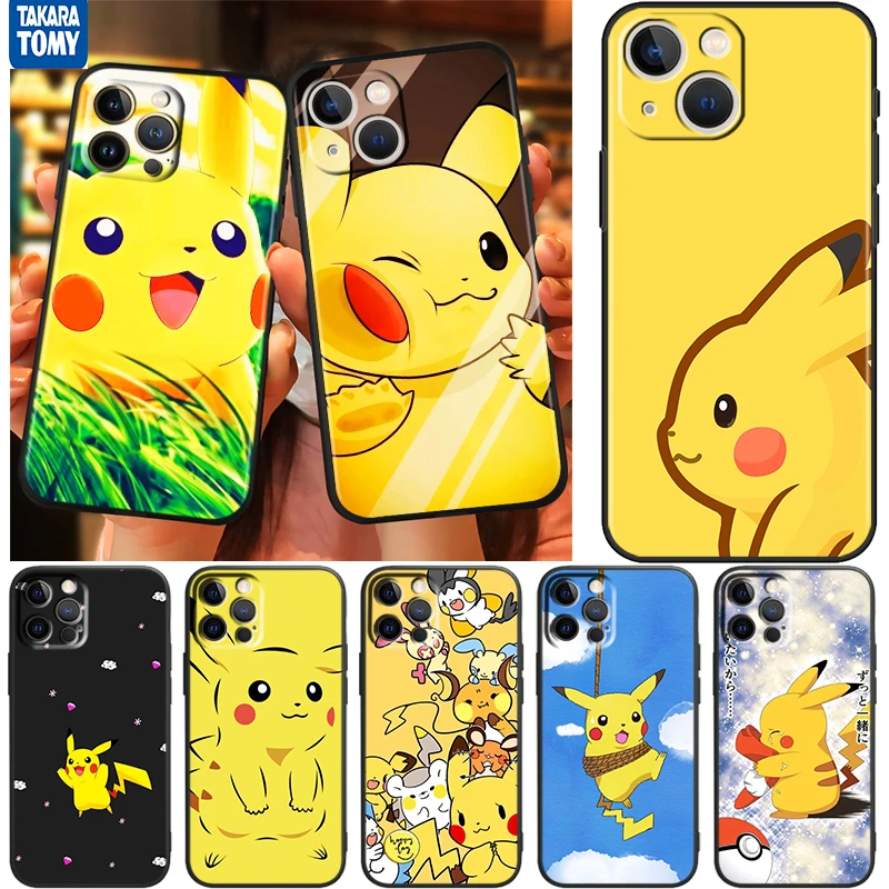 

Cute Pikachu Cartoon For Apple iPhone 13 12 11 Pro Max Mini XS Max X XR 6 7 8 Plus 5S SE2020 Soft Black Phone Case Cover Fundas