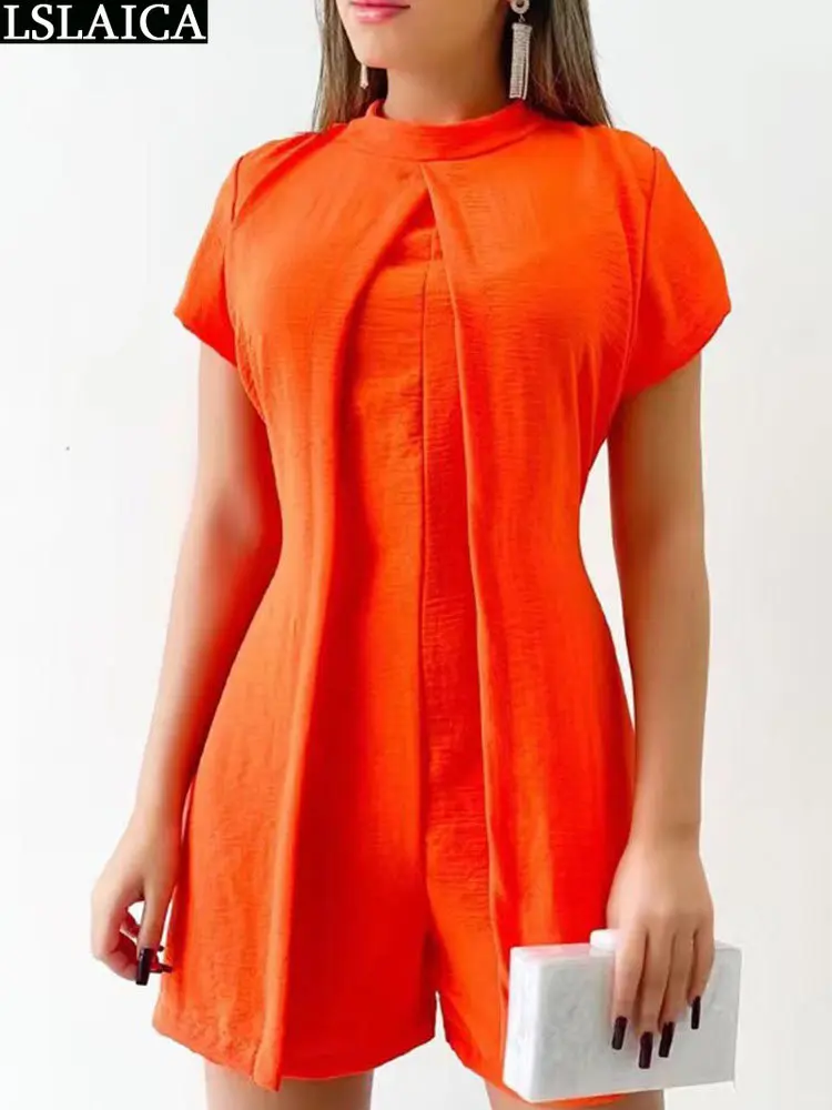 

Overalls for Women Round Neck Solid Color Patchwork Sleeveless Bodysuit Fashion Summer Slim Women's Clothing Elegant Jumpsuit