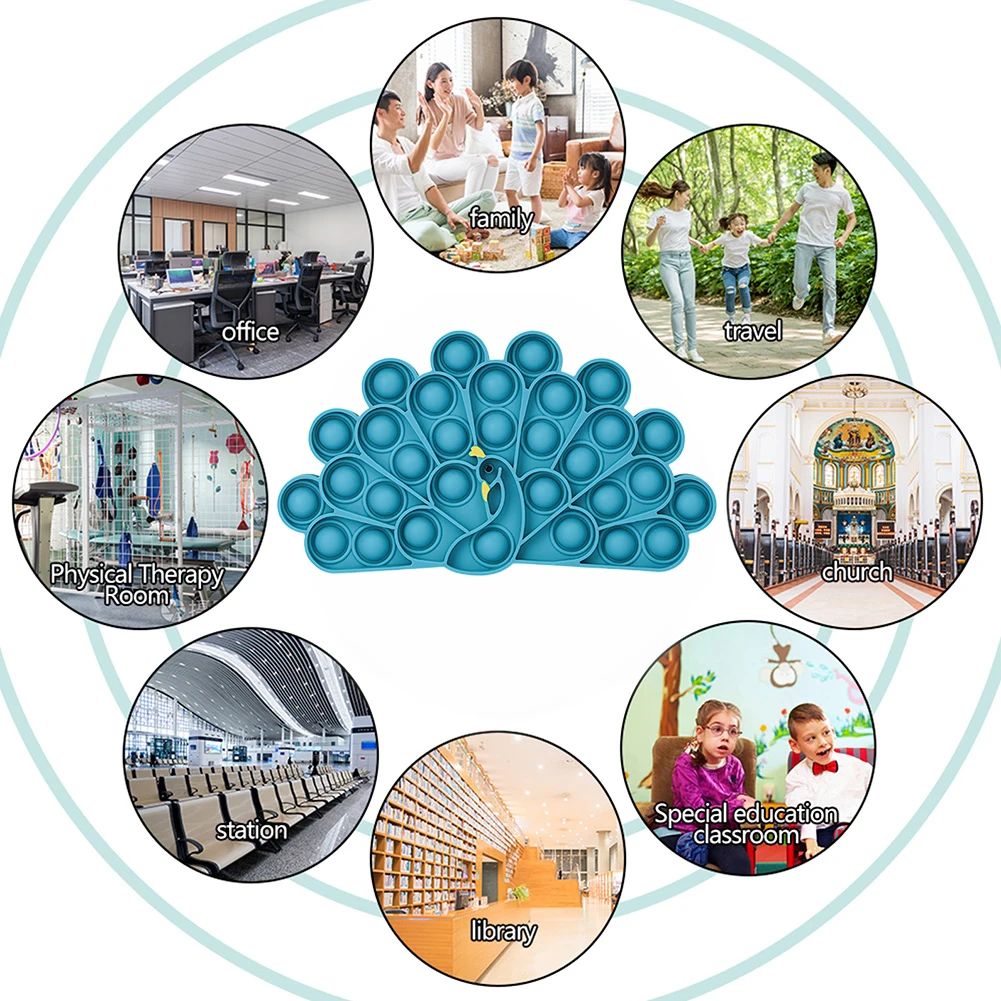 

Peafowl Relief Stress Push Bubble Sensory Kids ADHD Autism Toy Decompression