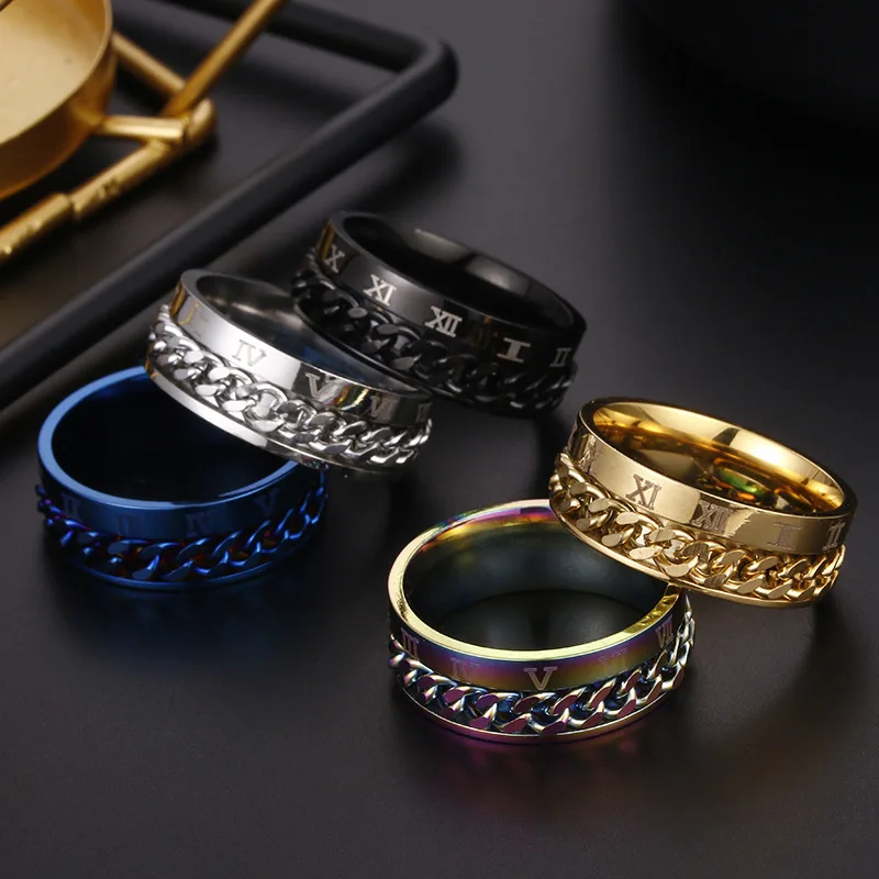 Крутые вращающиеся кольца из нержавеющей стали в стиле панк для женщин и мужчин, ювелирные изделия для вечеринки, подарок для мужчин, кольцо для пары, высокая женская цепочка