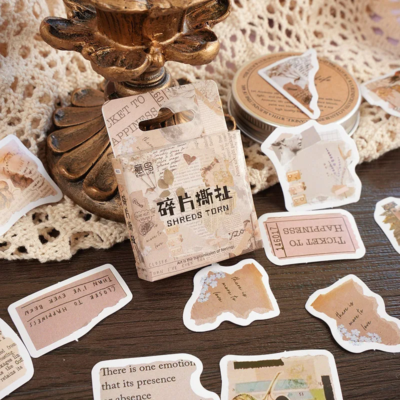 

46Sheets Box-packed Self-adhesive Stickers Fragment Tearing Retro Alien Hand Account Decorative Materials Stationery Stickers