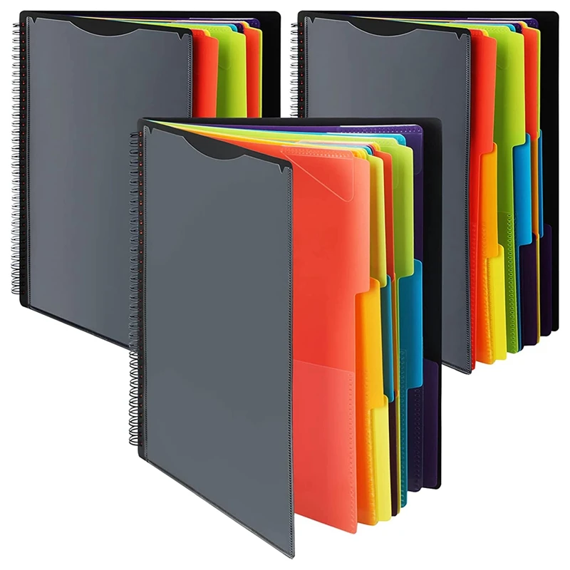 

3 Pack 24 Pocket Project Organizer with 12 Dividers Spiral Project Folder for School Office,Letter Size,1/3 Cut Tab