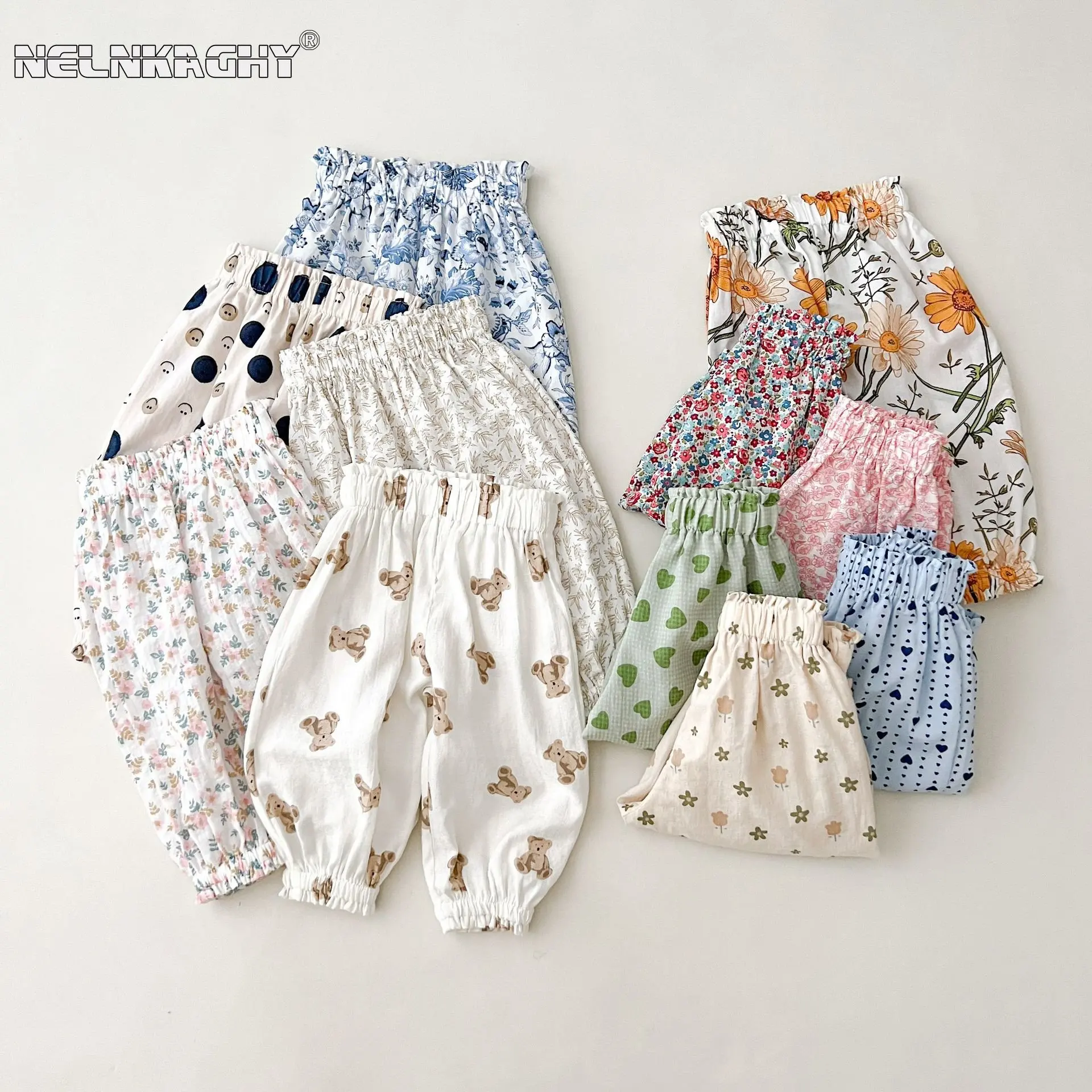 

2023 summer new in infant kid boys girls print thin Mosquito prevention toddler children cotton high waist harem pants 11 colors