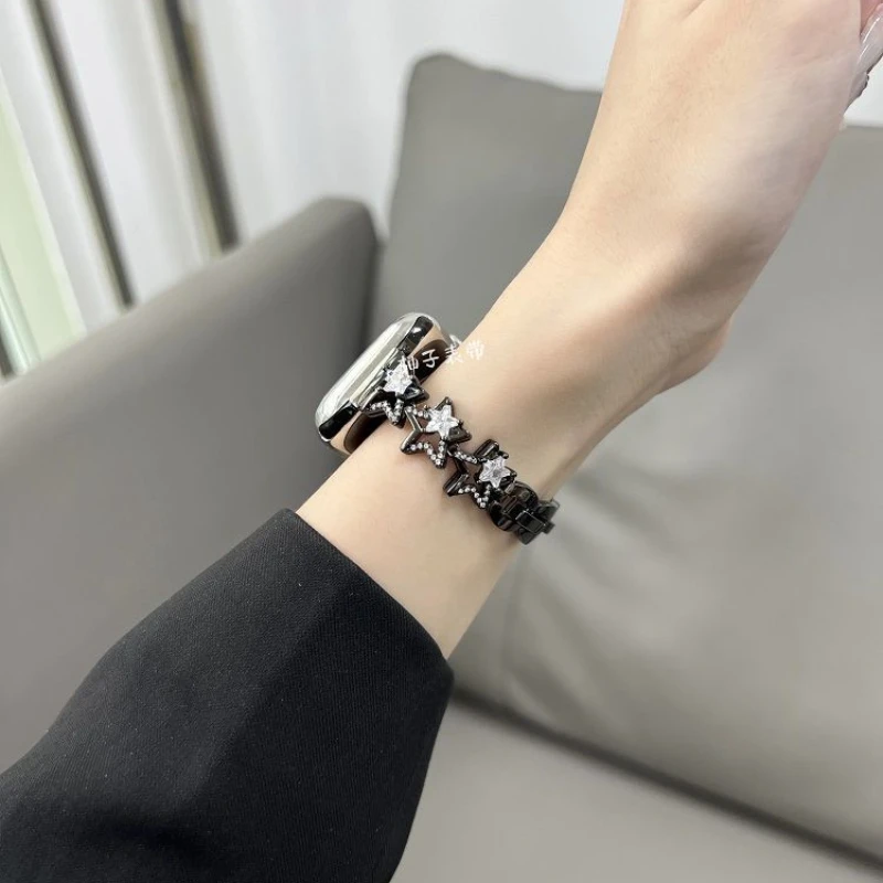 Браслет-цепочка со звездой и бриллиантами для Apple Watch 9 8 7 6 5 4 3 2 1 ремешок часов