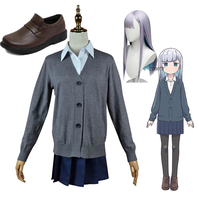 Aharen Reina Cosplay Costume Shoes Wig Aharen-San Wa Hakarenai Schoolgirl School Uniform Skirt Suit Gray Purple Gradient Wig