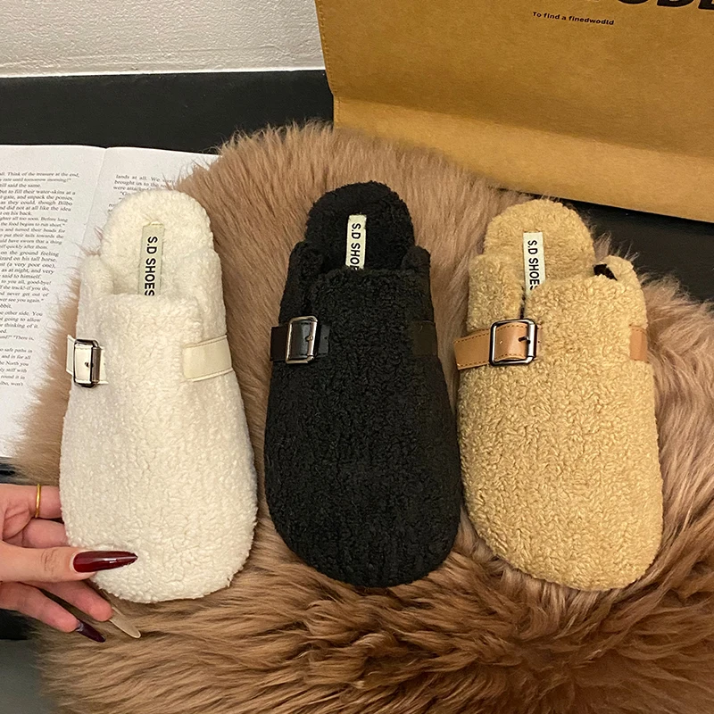 Женская обувь женские тапочки уличные лоферы шлепанцы меховые 2024 плюшевая