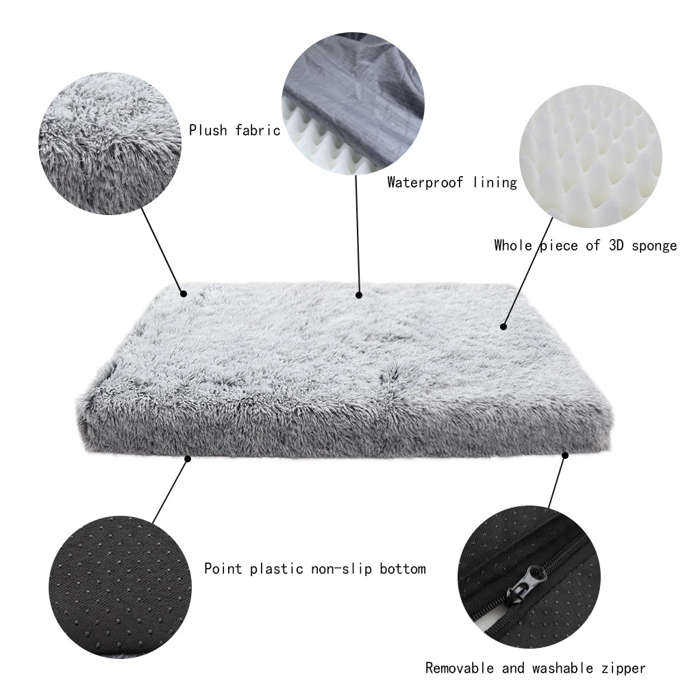 Long Plush Dog Bed Calming Cat Pet Mattress with Removable Washable Cover Memory Foam Mat Crate Non-Slip Bottom | Дом и сад