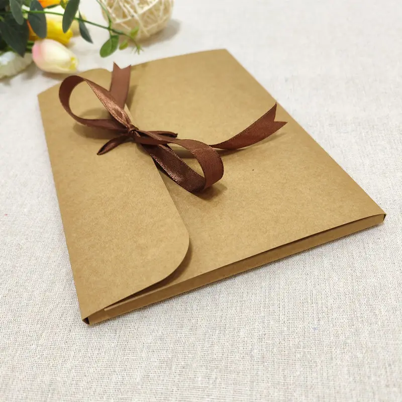 3 Colors Kraft Paper Envelope Bag With Ribbon Scarf Cd Dvd Packaging Box