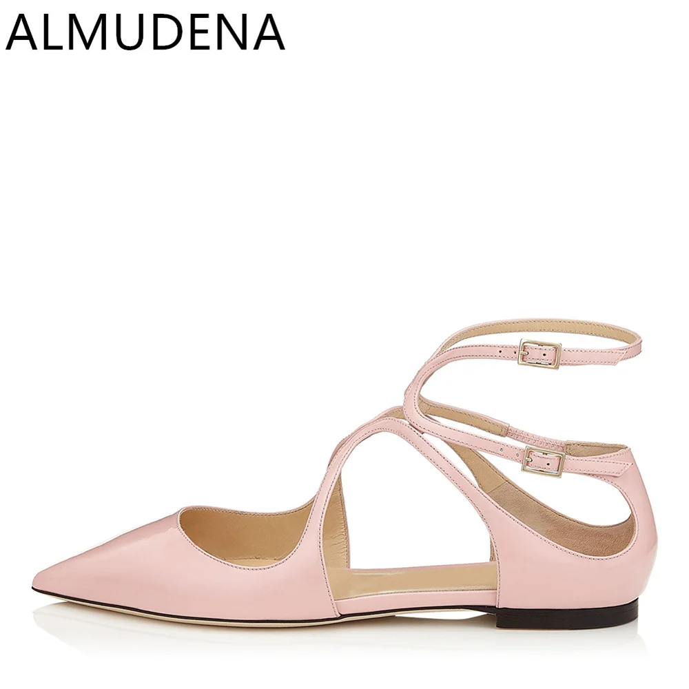 Summer Women Flats Shoes Pointed Toe Ankle Strap Leisure Shoes Cross Band Double Buckle Strap Casual Flat Heel Shoes Modern Shoe