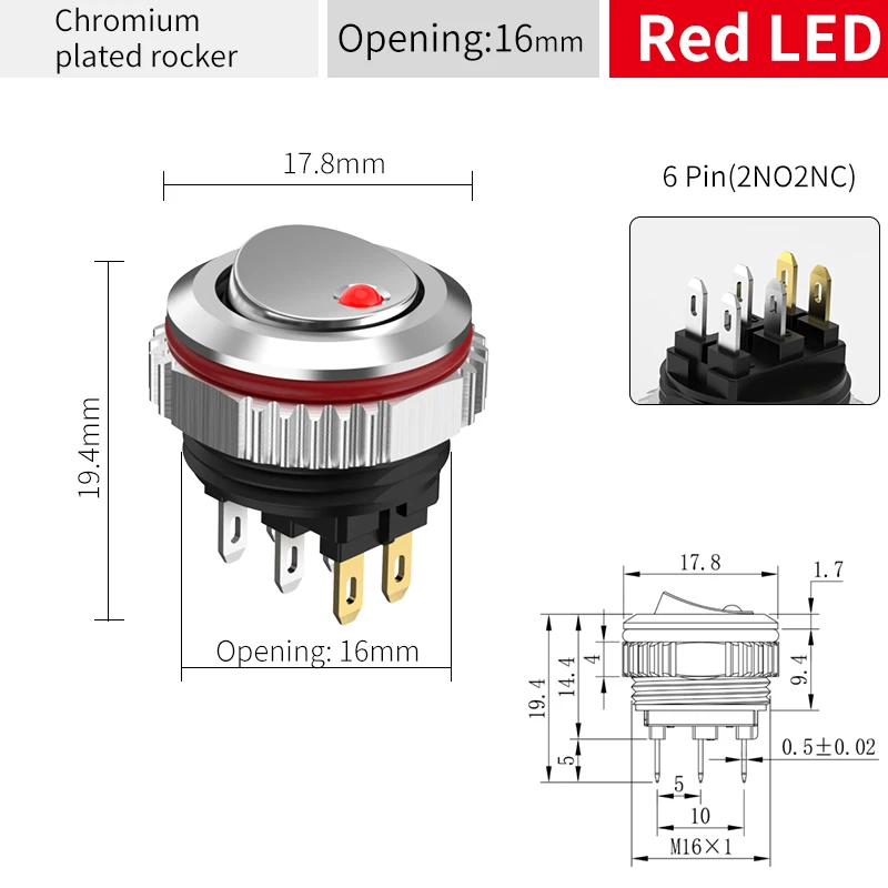 LANBOO Переключатель 16 мм 2NO/2NO2NC 7А с LED