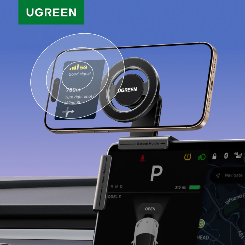 Фото UGREEN Магнитный держатель телефона для Tesla Автомобильный сенсорный экран Треугольная структура для Magsafe iPhone 16 15 Pro Max Samsung Galaxy S25 №1