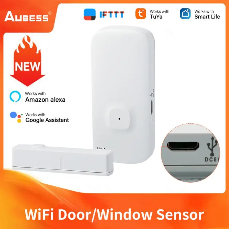 

Aubess Tuya Smart WiFi Door And Window Sensor USB Charging Door Open/Closed Detectors Home Security Support Alexa/Google Home