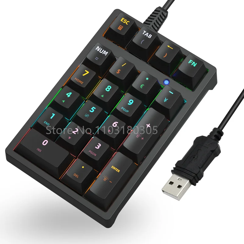 Новинка 21 клавиша цифровая клавиатура с зеленой осью Rgb эргономичная для