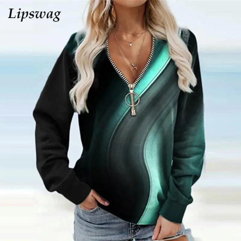 

Autumn Winter Casual Geometric Print Sweatshirts Women Fashion Long Sleeve Loose Sweatshirt Ladies Sexy V Neck Pullover Hoodies
