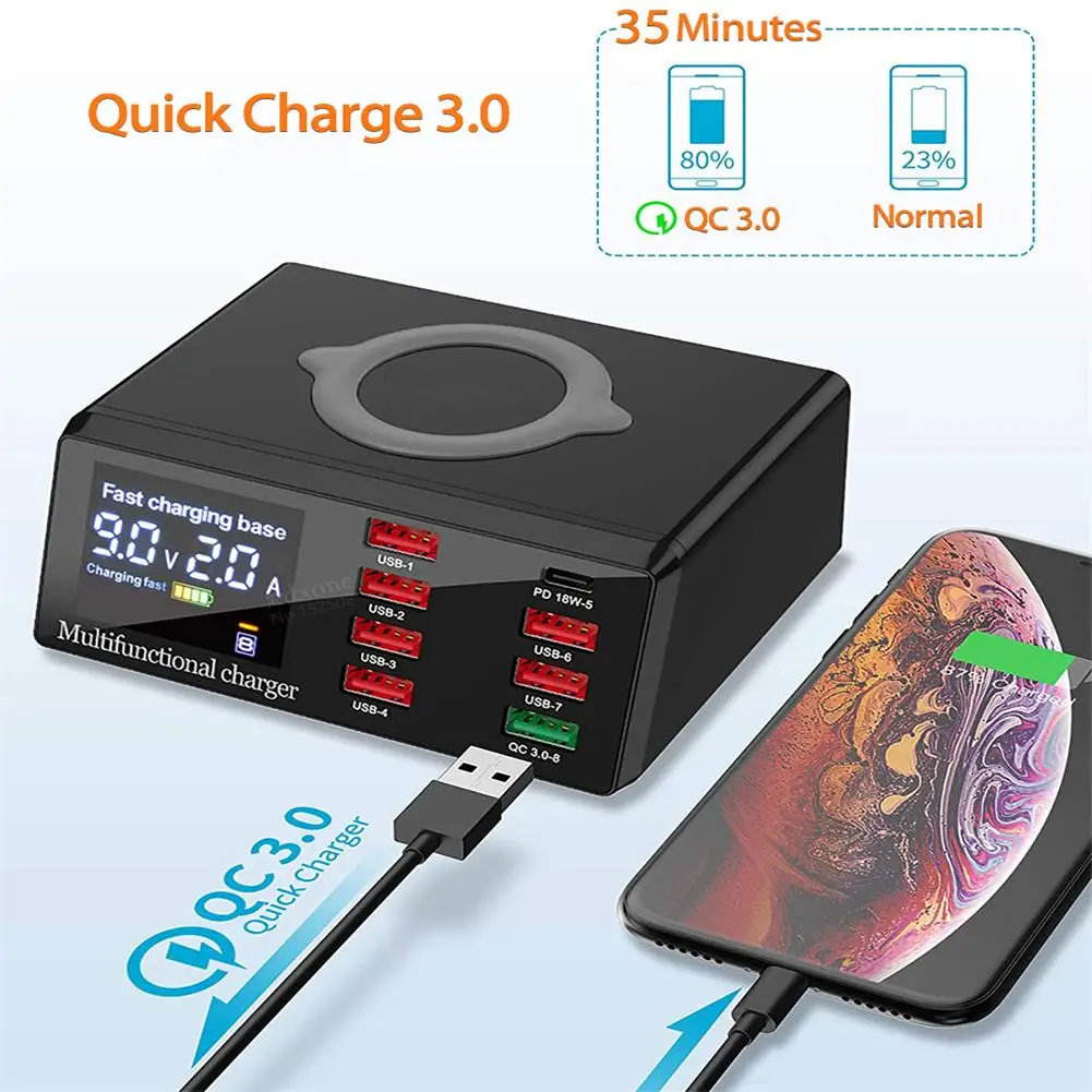 

Portable 100W USB Chargers With Led Display Pd Fast Charging Usb Adapter Wireless Chargers Multifunctional Power Station