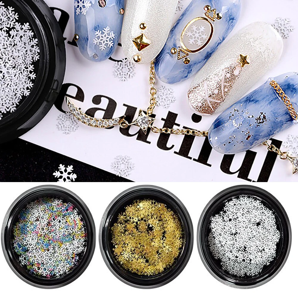 1 банка 3D металлические рождественские снежинки Блестки Белое золото