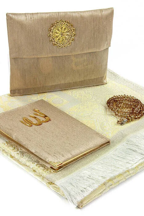 

IQRAH Prayer Rug Set-Slub Coated Yasin-Prayer Rug-Rosary-Cream Color