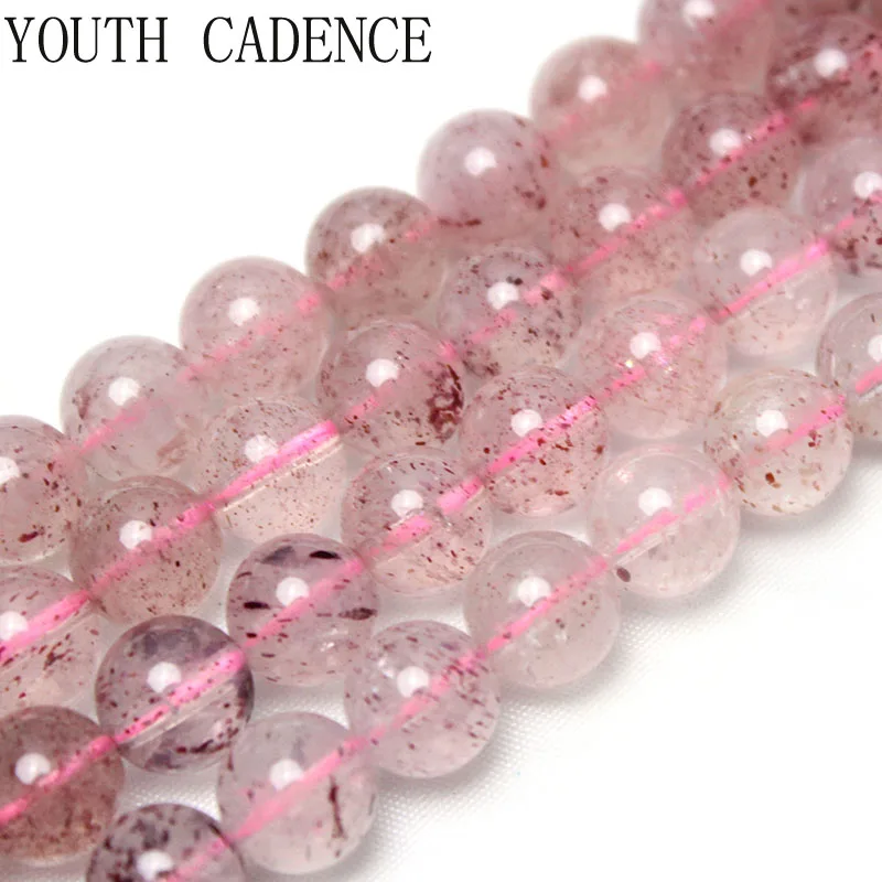 

Natural Stone Pink Strawberry Quartz Crystals Loose Round Spacer Beads 15" Strand 6/8MM For Jewelry Making DIY Bracelet 15"