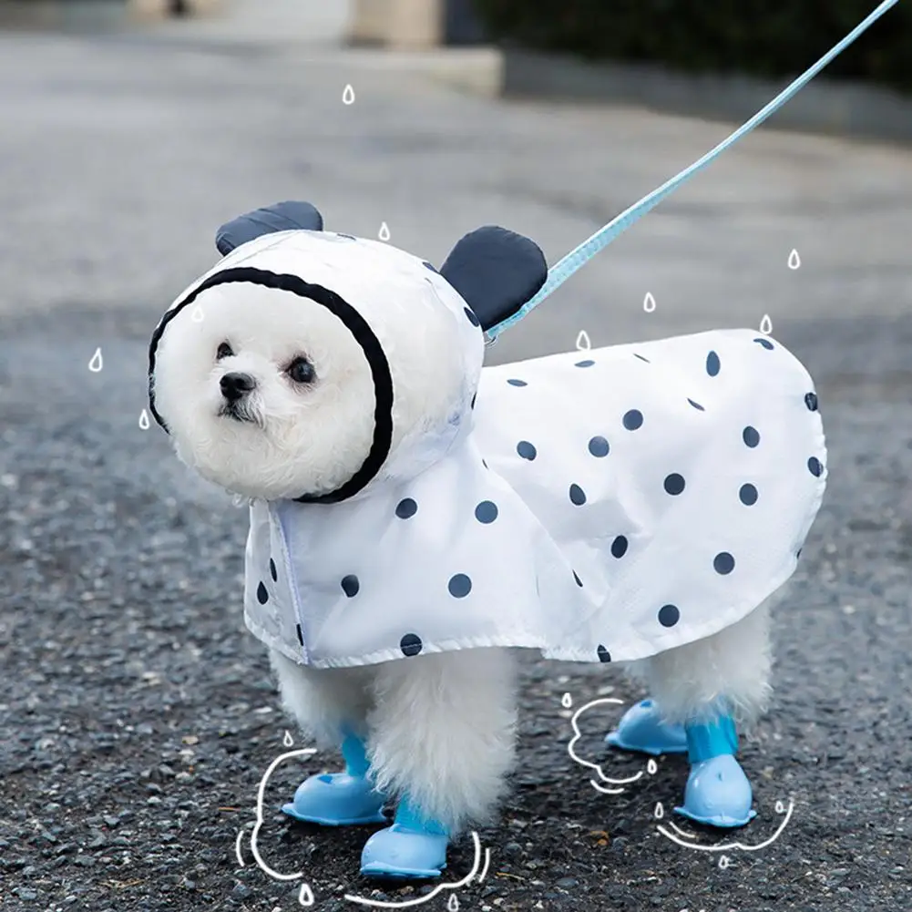 

Pet Dog Transparent Raincoat With Hood Polka Dot Bear Poncho Rainproof Jacket For Pomeranian Small Medium Dogs Pet Supplies