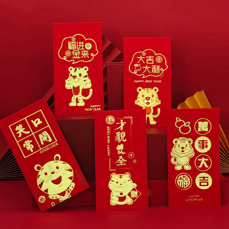 

6Pcs 2022 Chinese New Year Red Envelopes Cartoon Tiger Hongbao Spring Festival Money Pockets Wedding Lucky Packets Gift Bag