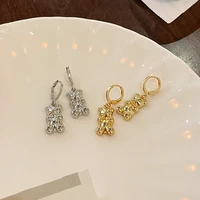trendy jewelry little bear drop earrings popular style cute design metallic golden silvery plated dangle earrings for women gift