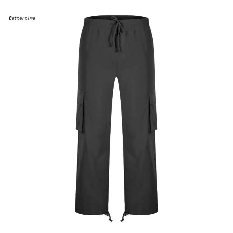 

B36D Men Cargo Sweatpants Drawstring Waist Side Pockets Baggy Straight Jogger Pant