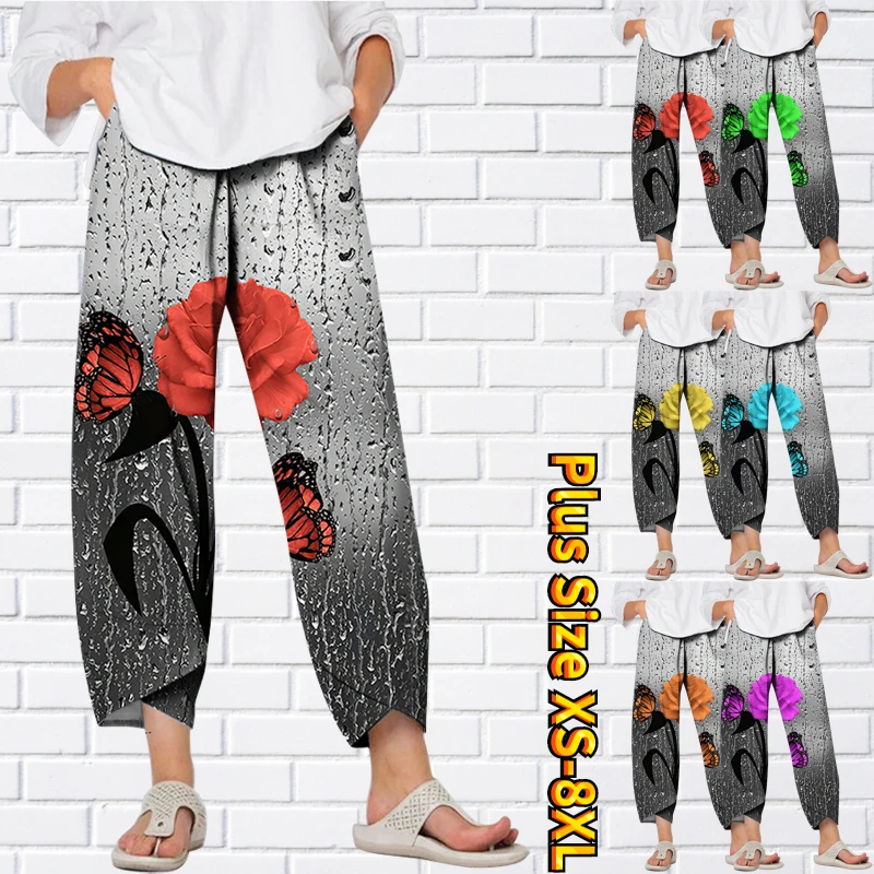 

Weekend Print Full Length Breathable Casual Sporty Sports Trousers Women's Chinos Slacks Loose Fit Mid Waist Fashion Pants 8XL