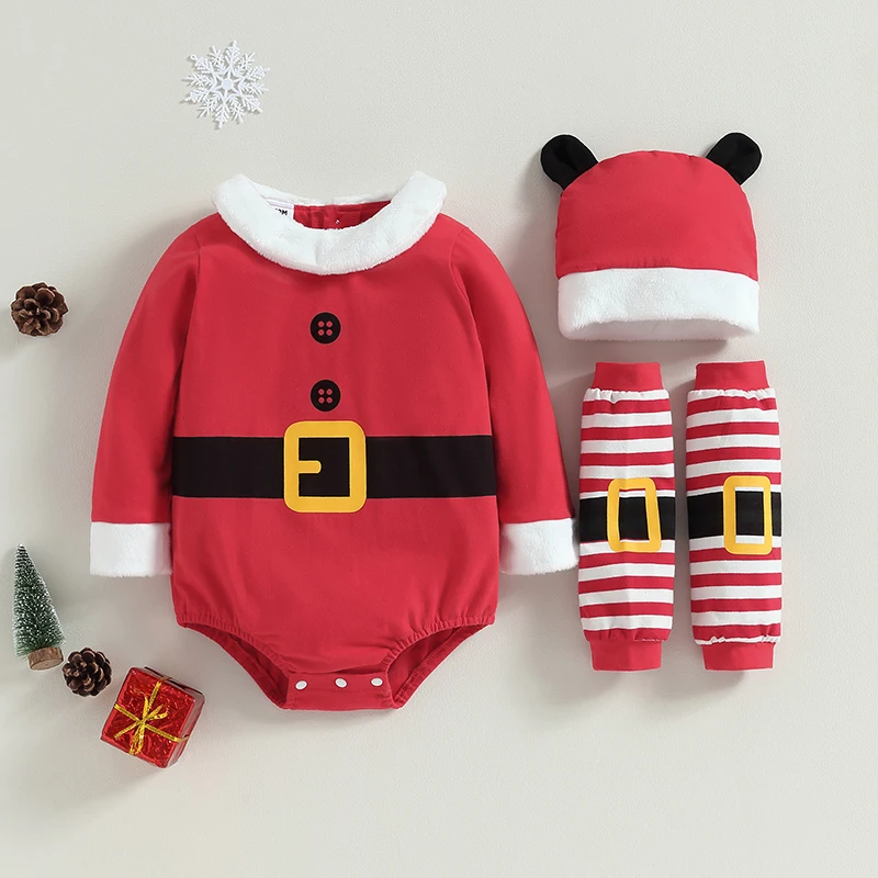

Toddler Baby Girls Elf Costume Holiday Character Santa's Helper Elf Costume Romper Hat Leg Warmers Children's Clothing Sets