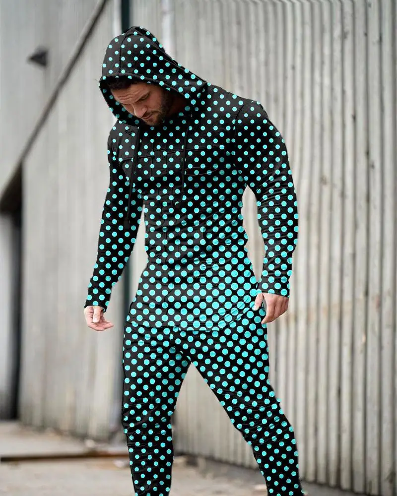 Men's Hooded Pullover Sweatpants Long-sleeved Trousers Two-piece Set Casual Plaid Sweatshirt Fashion Tracksuit  Jogging Suit