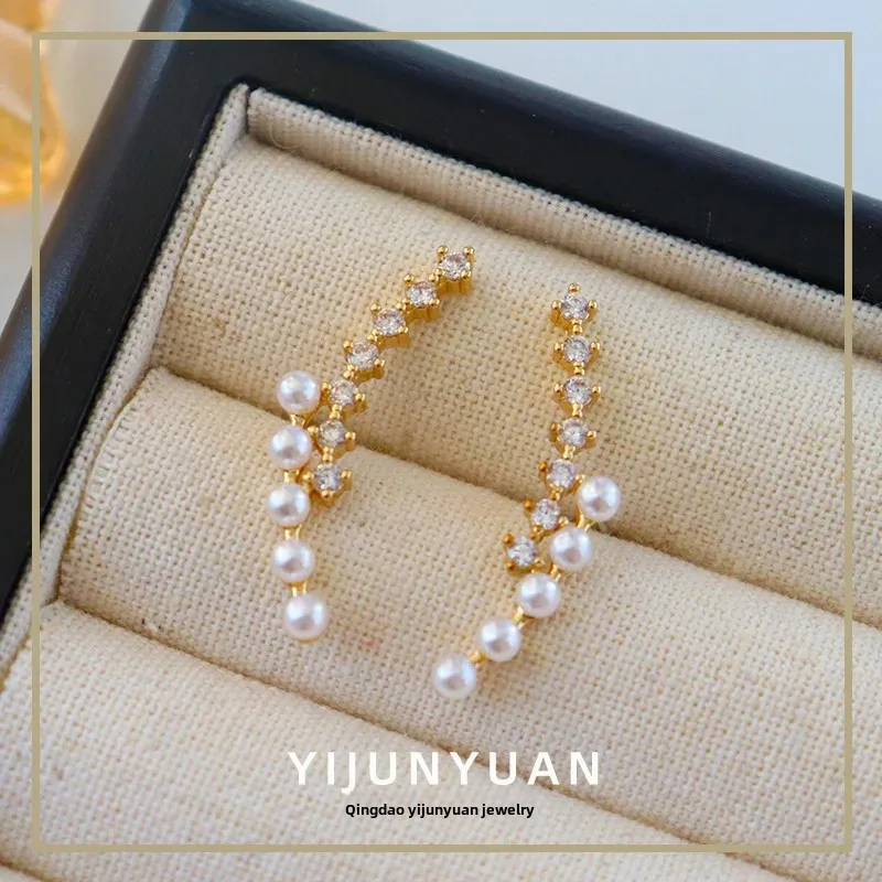 Элегантные простые серьги с геометрическим жемчугом и цирконием для женщин