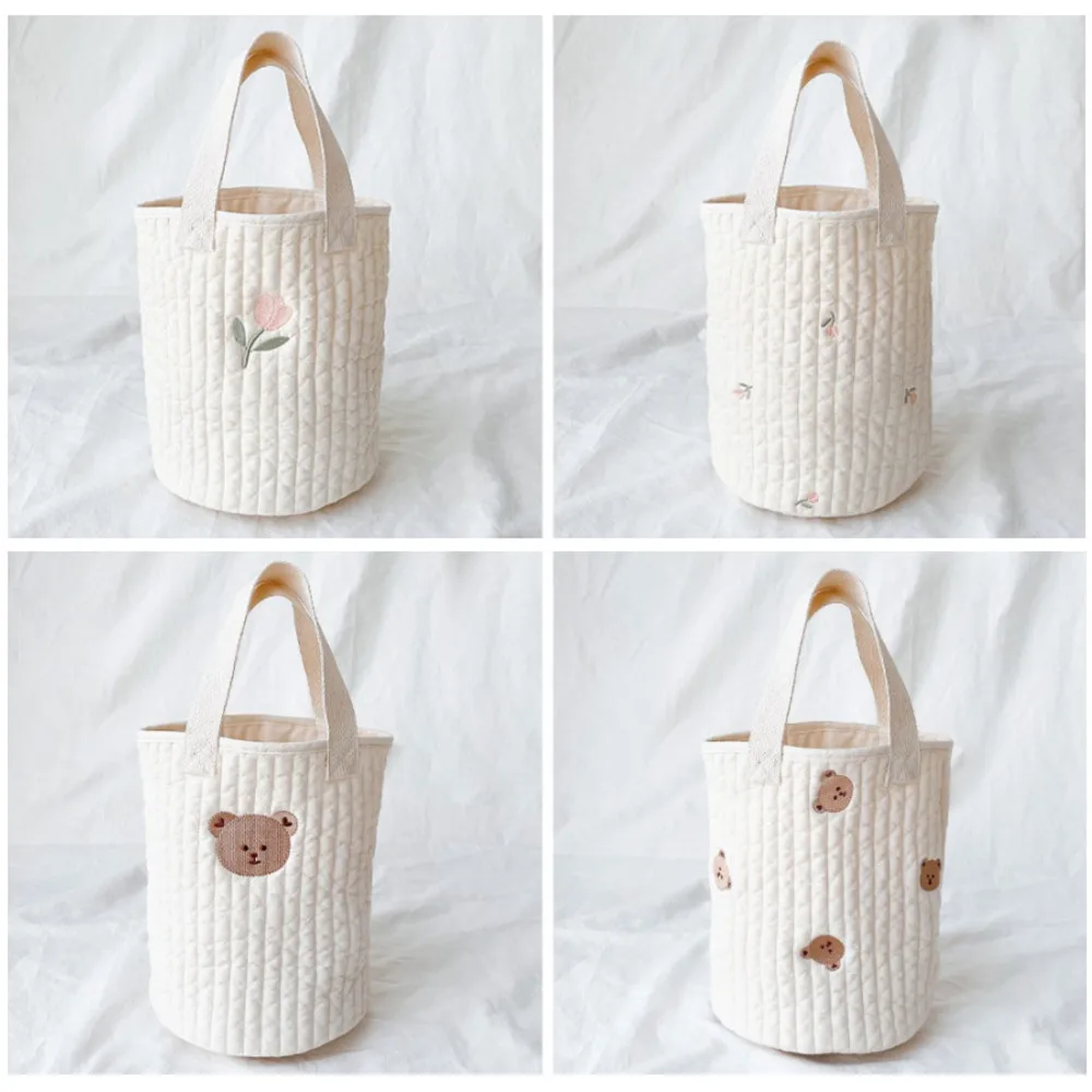 Fashion Mummy Handbag Embroidery Cotton Baby Stroller Hanging Bag Diaper Bag Baby Bottle Finishing Bucket Bag Mother Nappy Bag