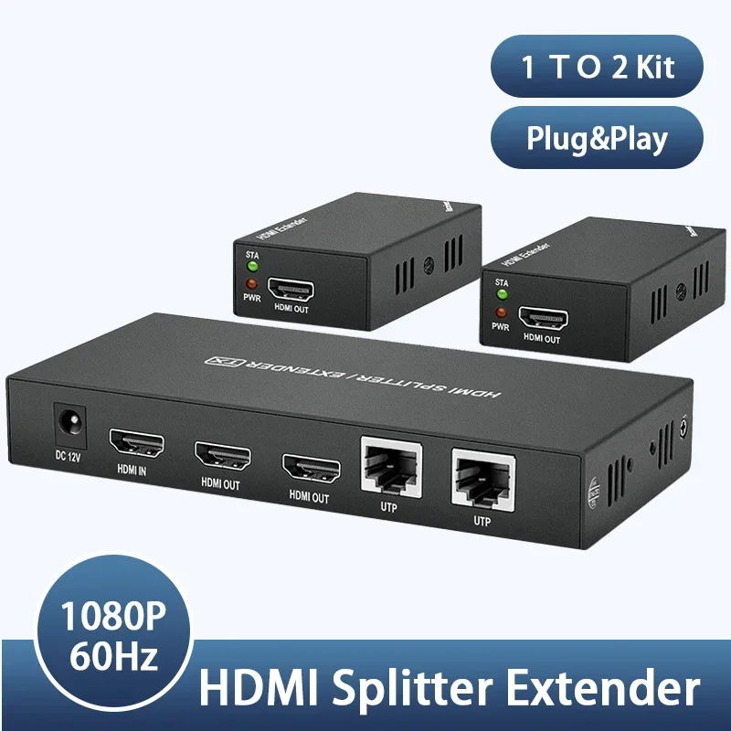 Фото Удлинитель HDMI Rj45 1080P с кабелем Ethernet Cat6, комплект приемника видеопередатчика 60 м, 1X1, 1X2, 1X4, 1X7, разветвитель №1