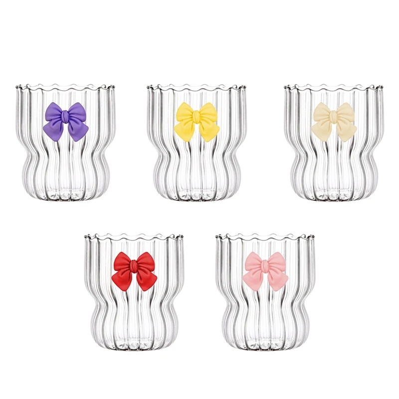 Винтажная Ребристая Стеклянная Чашка С Бантом И Волнистым Дизайном Для