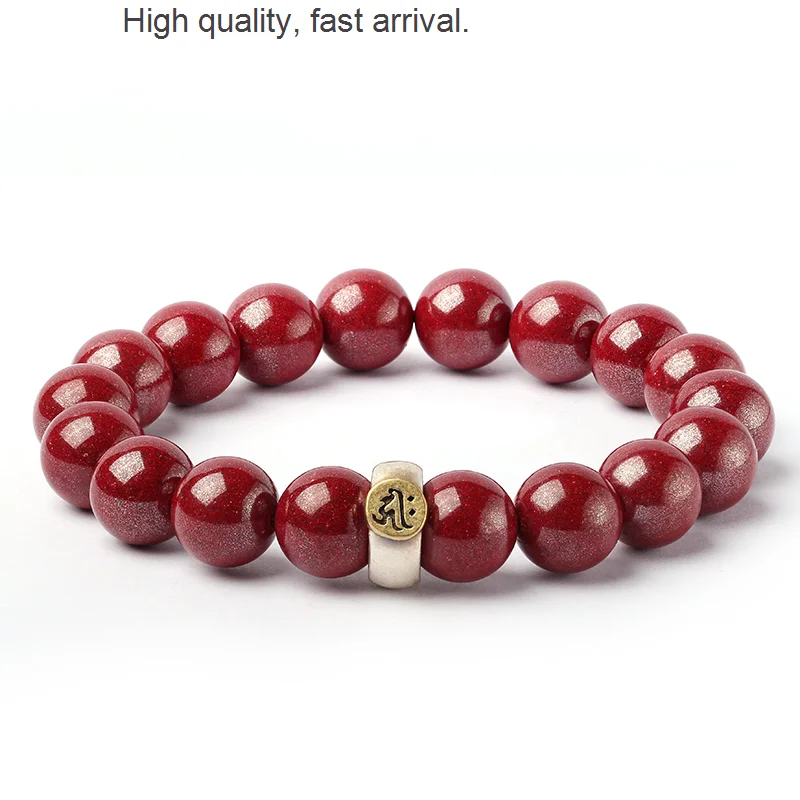 

Raw Gemstone Natural Cinnabar Bracelet Natal Year Gift Women's Chinese Zodiac Cow Buddha Beads Red Sand Purple Gold Sand