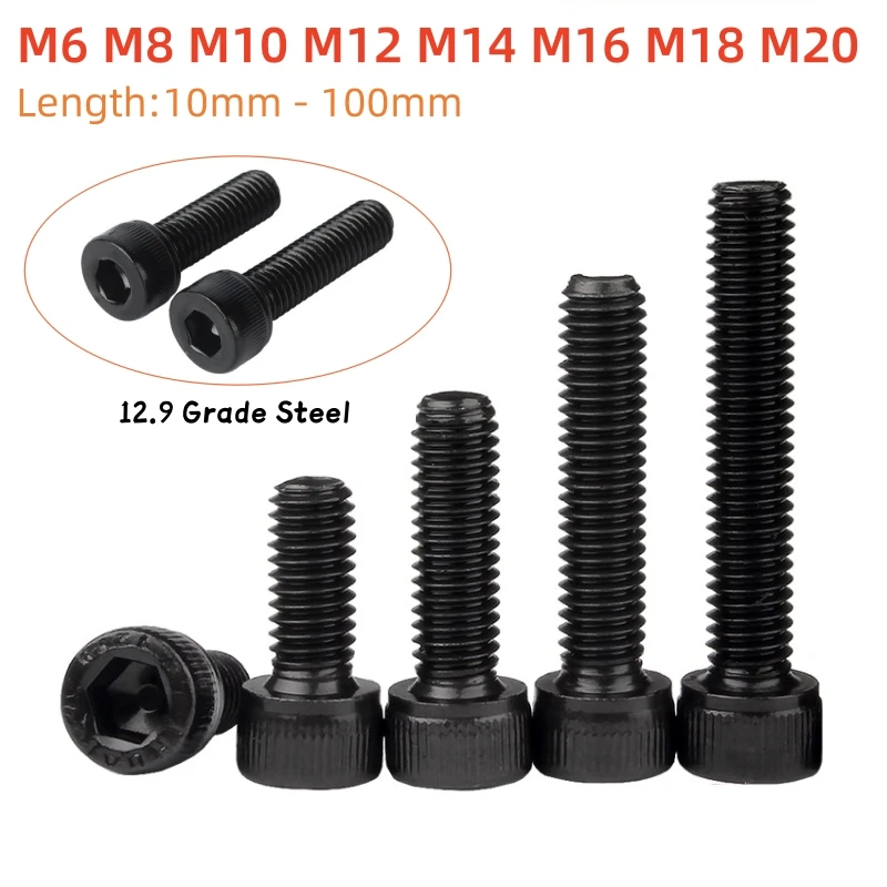 

Черные удлиненные винты с шестигранной головкой M6-M20 сталь 12.9
