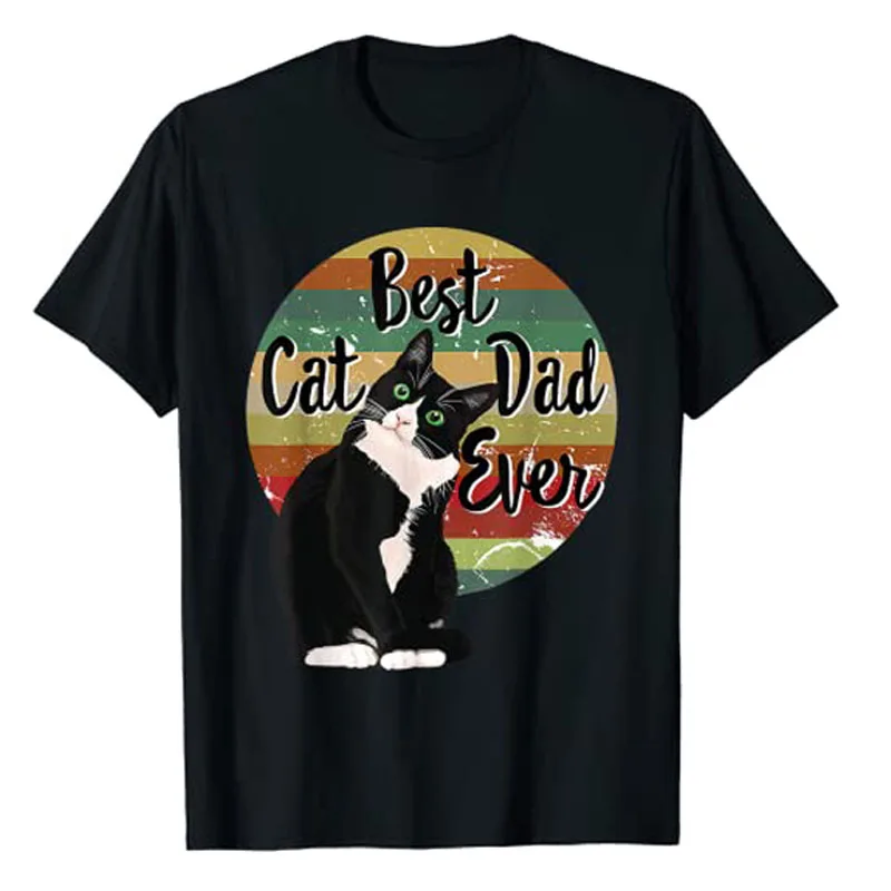 

Best Cat Dad Ever Tuxedo Father's Day Gift Funny Retro T-Shirt Kitty Daddy Graphic Tee Husband Birthday Presents Kitten Clothes