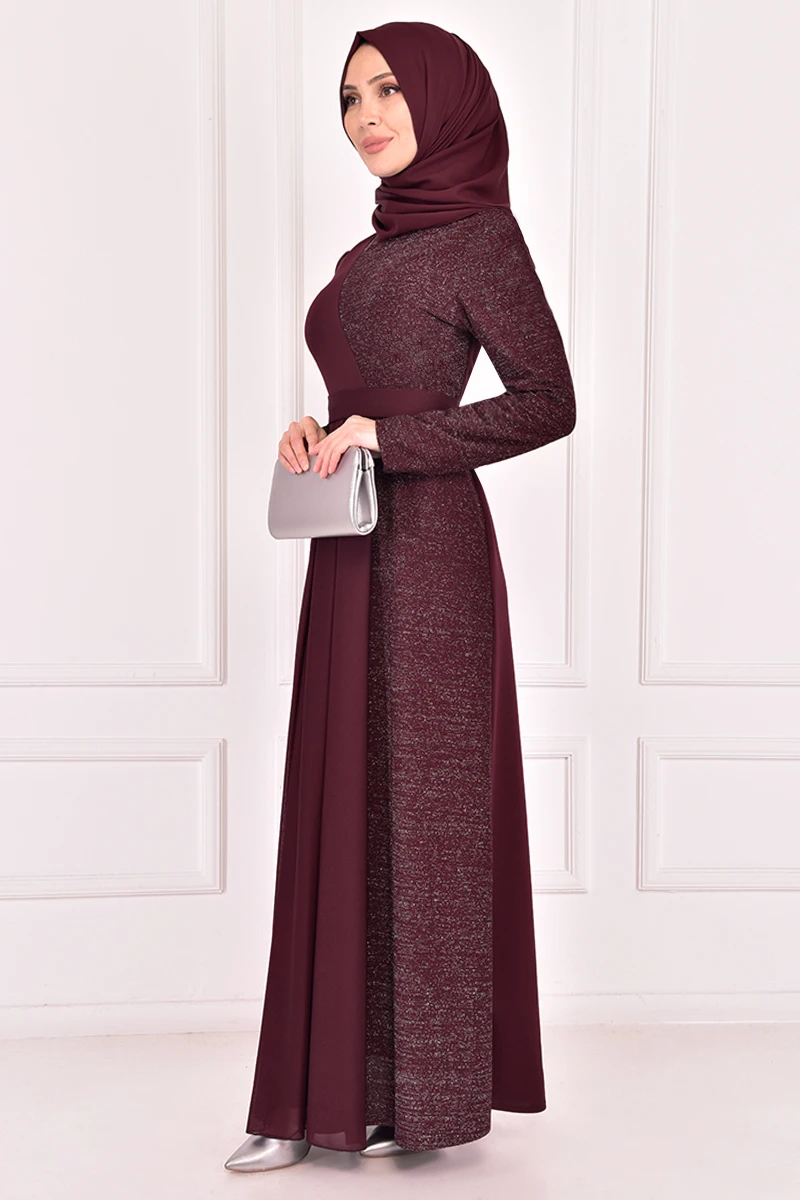 Серебристое шифоновое вечернее платье бордового красного цвета, мусульманская женская одежда, съемная женская Абая, платье, женское платье...